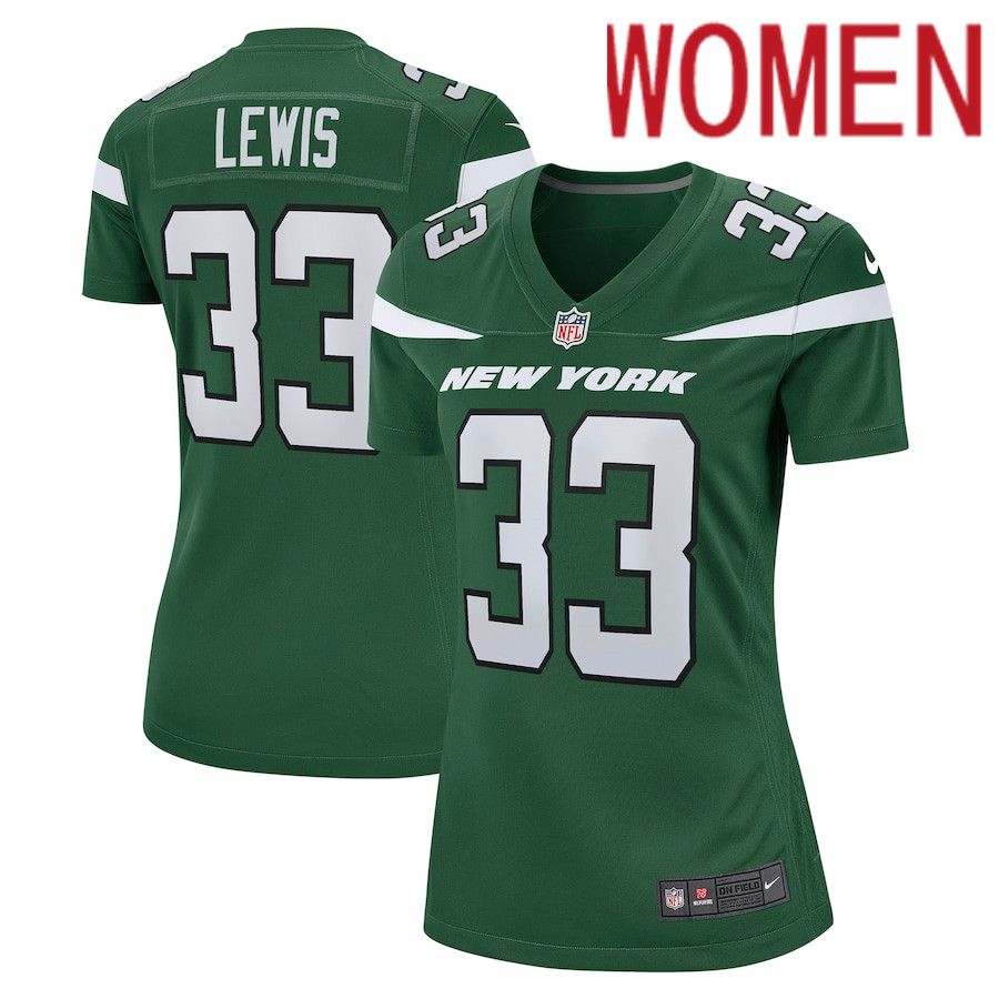 Women New York Jets #33 Zane Lewis Nike Gotham Green Game NFL Jersey